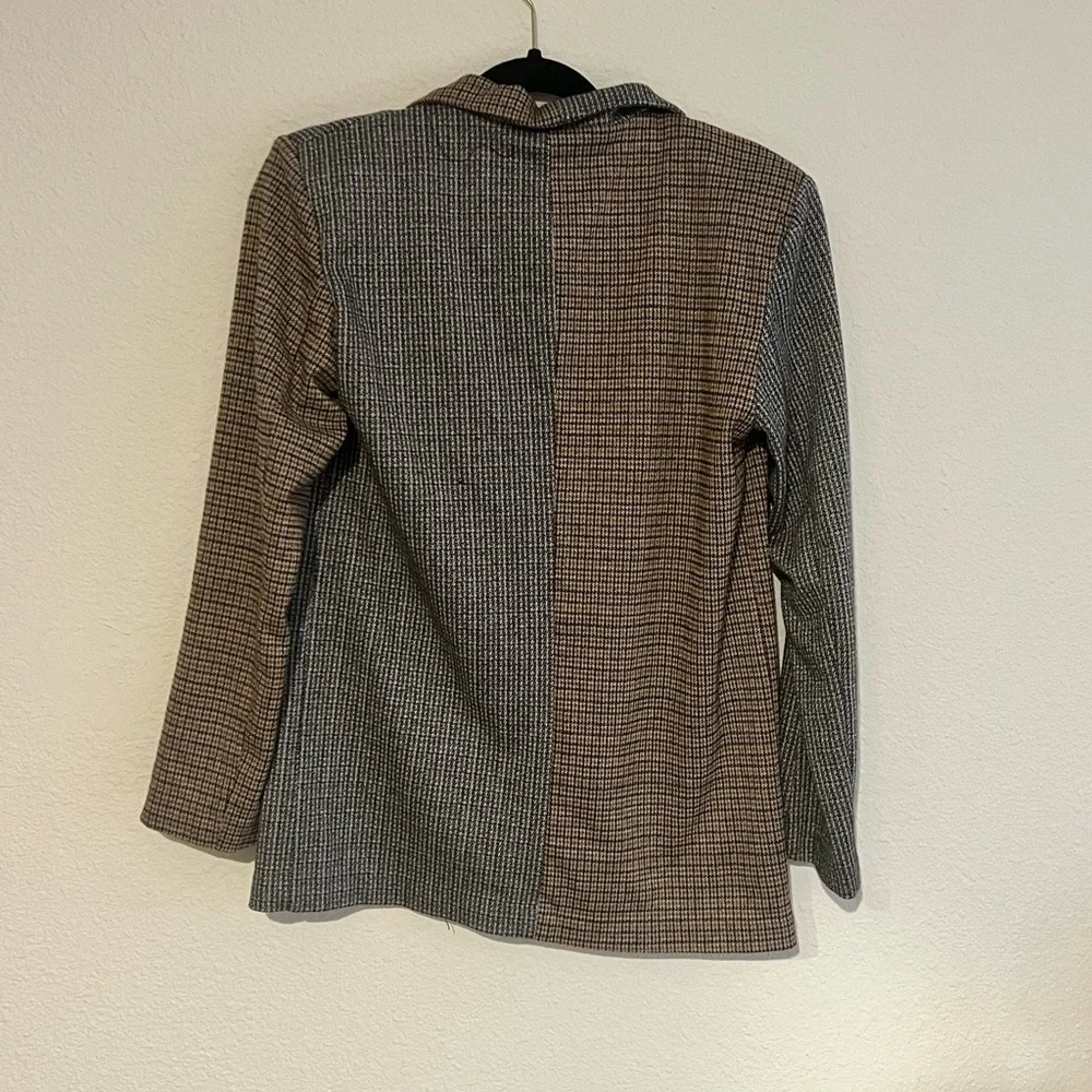 Oversized Houndstooth Mixed Plaid Blazer - Black and Brown - Picture 3 of 4